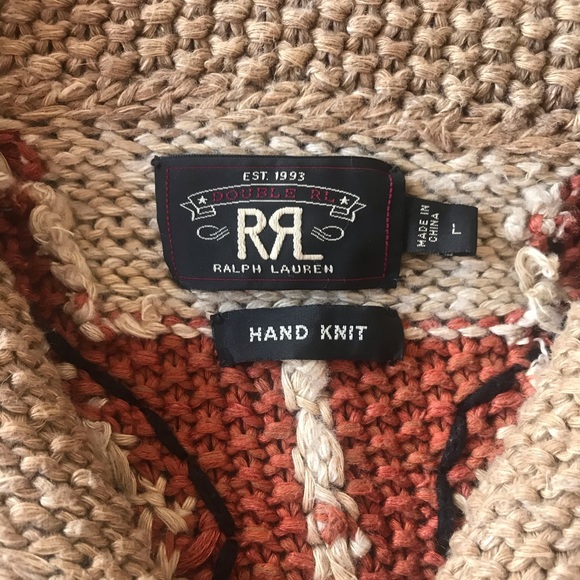 RRL Ralph Lauren Hand Knit Shawl Cardigan L - Picture 6 of 8